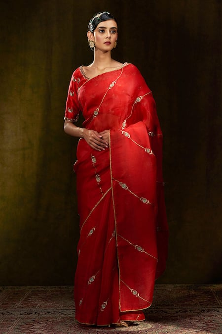 Weaver Story Handloom Organza Zardozi Work Saree 