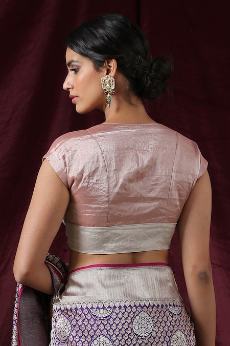 Weaver Story_Pink Tissue Plain V Neck Waist Panel Blouse _Online_at_Aza_Fashions