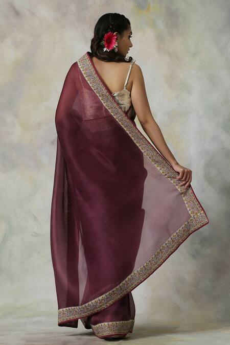 Shop Weaver Story Purple Saree Organza And Blouse Raw Silk Thread Banarasi Handloom at Aza Fashions Shop_Weaver Story_Purple Saree Organza And Blouse Raw Silk Thread Banarasi Handloom_at_Aza_Fashions