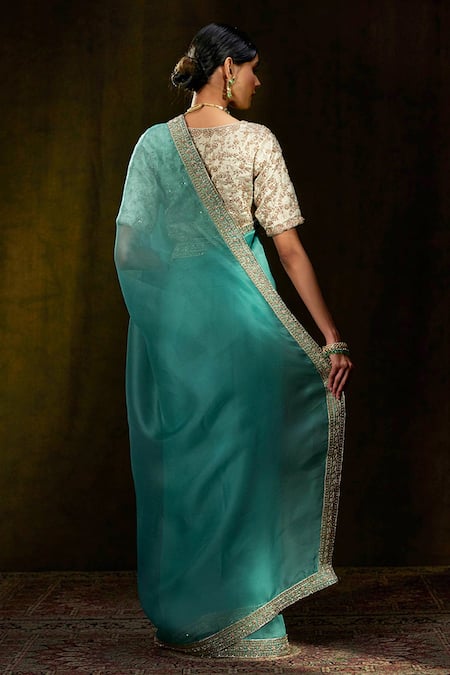 Shop Weaver Story Blue Organza Floral, Zardozi Work Handloom Saree at Aza Fashions Shop_Weaver Story_Blue Organza Floral, Zardozi Work Handloom Saree _at_Aza_Fashions