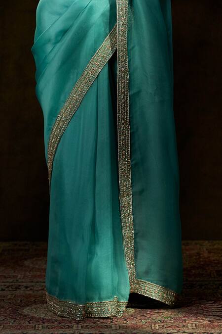 Buy Weaver Story Blue Organza Floral, Zardozi Work Handloom Saree Online at Aza Fashions Buy_Weaver Story_Blue Organza Floral, Zardozi Work Handloom Saree _Online_at_Aza_Fashions