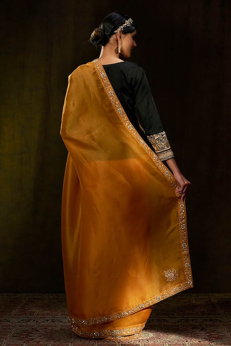 Shop Weaver Story Yellow Organza Floral, Zardozi Work Handloom Saree at Aza Fashions Shop_Weaver Story_Yellow Organza Floral, Zardozi Work Handloom Saree _at_Aza_Fashions
