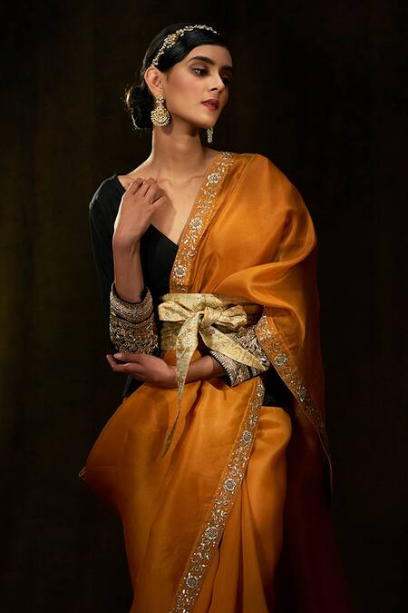 Weaver Story Yellow Organza Floral, Zardozi Work Handloom Saree Online at Aza Fashions Weaver Story_Yellow Organza Floral, Zardozi Work Handloom Saree _Online_at_Aza_Fashions