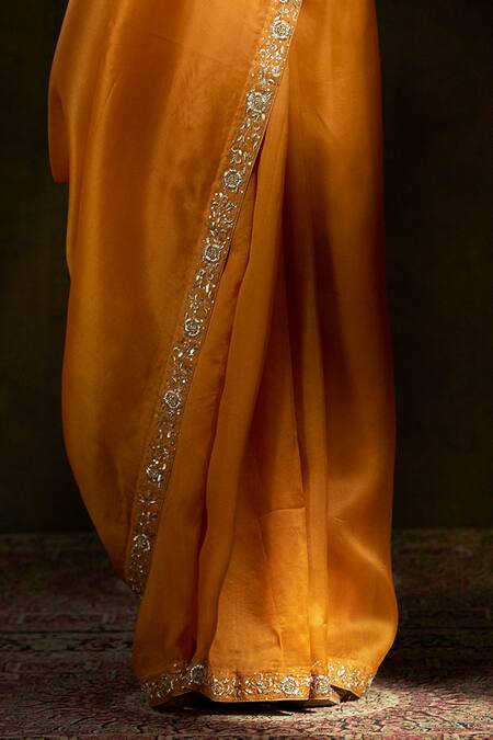 Buy Weaver Story Yellow Organza Floral, Zardozi Work Handloom Saree Online at Aza Fashions Buy_Weaver Story_Yellow Organza Floral, Zardozi Work Handloom Saree _Online_at_Aza_Fashions