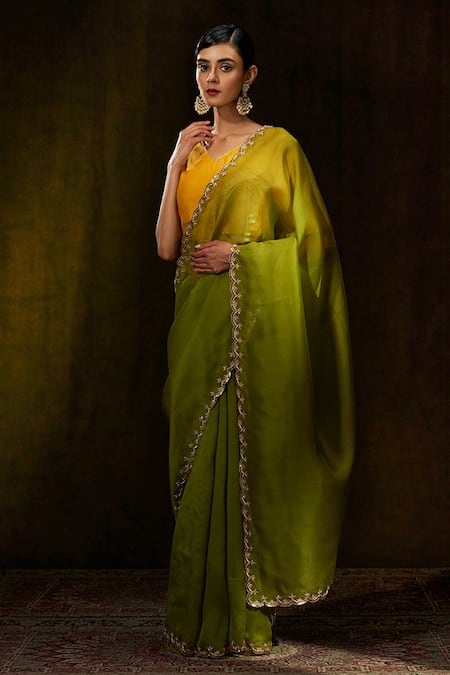 Weaver Story Handloom Organza Zardozi Work Saree 