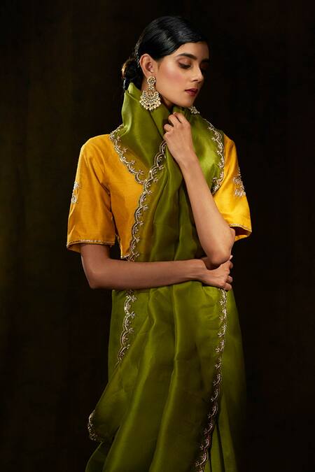 Weaver Story Green Organza Floral, Zardozi Work Handloom Saree Online at Aza Fashions Weaver Story_Green Organza Floral, Zardozi Work Handloom Saree _Online_at_Aza_Fashions
