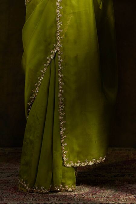 Buy Weaver Story Green Organza Floral, Zardozi Work Handloom Saree Online at Aza Fashions Buy_Weaver Story_Green Organza Floral, Zardozi Work Handloom Saree _Online_at_Aza_Fashions