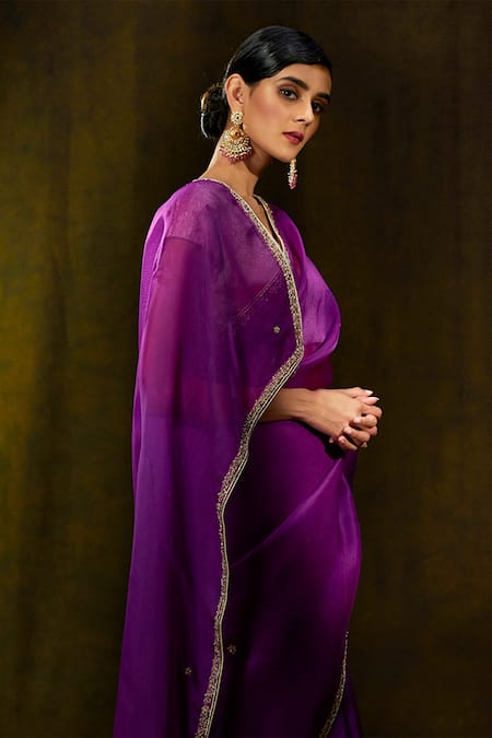 Weaver Story Purple Organza Floral, Zardozi Work Handloom Saree Online at Aza Fashions Weaver Story_Purple Organza Floral, Zardozi Work Handloom Saree _Online_at_Aza_Fashions