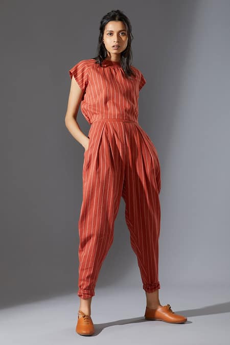 MATI Orange Cotton Striped Breech Pant Online at Aza Fashions MATI_Orange Cotton Striped Breech Pant_Online_at_Aza_Fashions