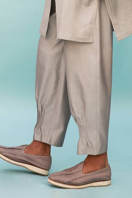 Buy_Antar Agni_Grey Cotton Silk Pintuck Pant _Online_at_Aza_Fashions