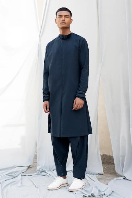 Buy Antar Agni Blue Handwoven Cotton Kurta Online at Aza Fashions Buy_Antar Agni_Blue Handwoven Cotton Kurta _Online_at_Aza_Fashions