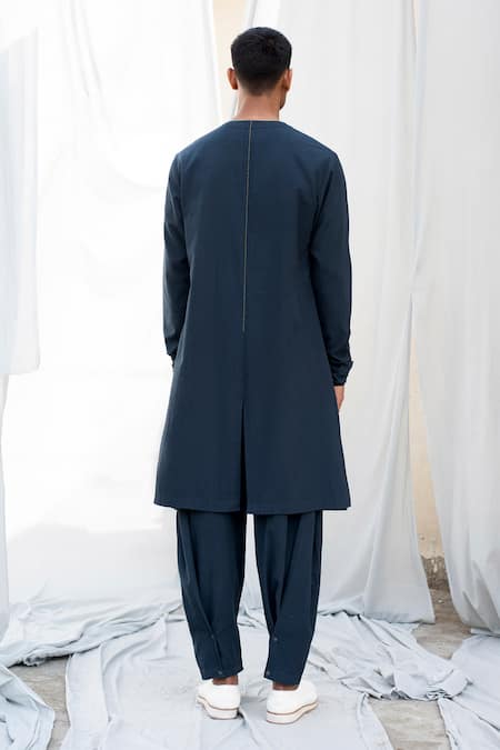 Shop Antar Agni Blue Handwoven Cotton Kurta at Aza Fashions Shop_Antar Agni_Blue Handwoven Cotton Kurta _at_Aza_Fashions