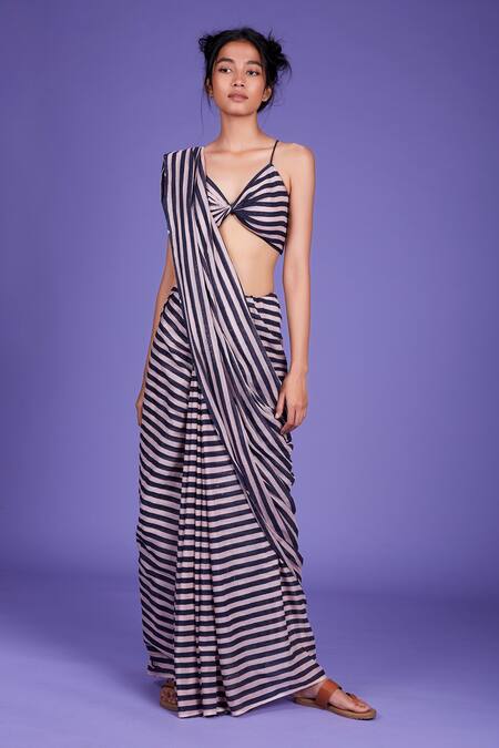 MATI_1_Pink Block Print Saree With Blouse_Online_at_Aza_Fashions