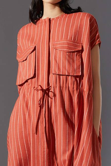 MATI_1_Orange Cotton Striped Jumpsuit_at_Aza_Fashions