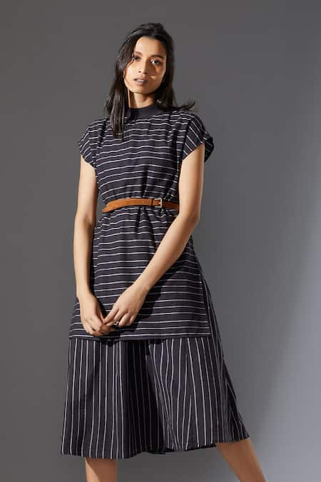 Buy Kangana Trehan Black Crepe One Shoulder Striped Dress Online  Aza  Fashions