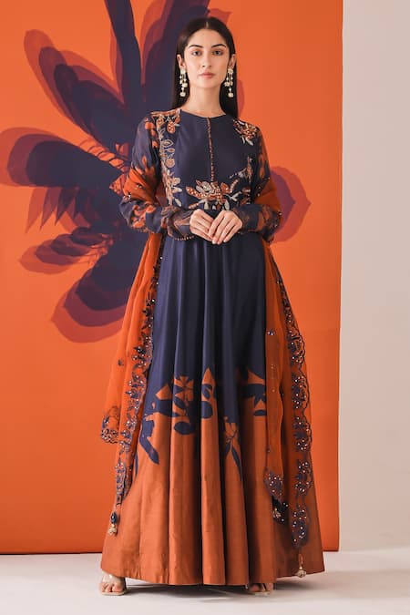 Mehak Talreja Couturre Chanderi Printed Anarkali With Dupatta 