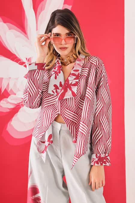 Buy_Mehak Talreja Couturre_Grey Chanderi Floral, Geometric Open Reversible Jacket And Pant Set _Online_at_Aza_Fashions