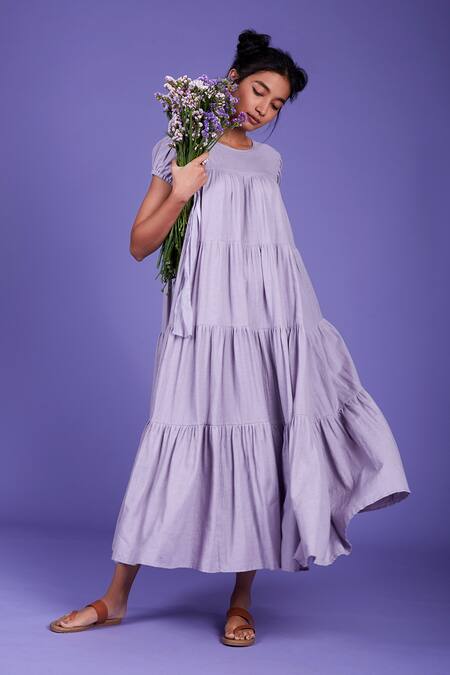 Buy_MATI_Purple Handwoven Tiered Dress_Online_at_Aza_Fashions