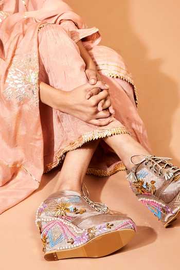 Tiesta Grey Embroidered Sneaker Wedges Online at Aza Fashions Tiesta_Grey Embroidered Sneaker Wedges _Online_at_Aza_Fashions