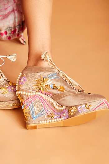Shop Tiesta Grey Embroidered Sneaker Wedges Online at Aza Fashions Shop_Tiesta_Grey Embroidered Sneaker Wedges _Online_at_Aza_Fashions