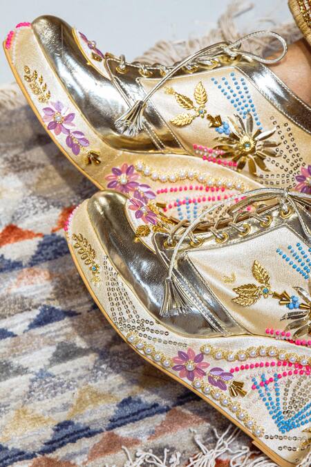 Buy Tiesta Gold Embroidery Sneaker Wedges Online at Aza Fashions Buy_Tiesta_Gold Embroidery Sneaker Wedges _Online_at_Aza_Fashions