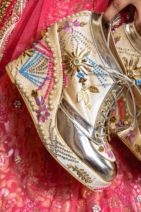 Shop Tiesta Gold Embroidery Sneaker Wedges Online at Aza Fashions Shop_Tiesta_Gold Embroidery Sneaker Wedges _Online_at_Aza_Fashions