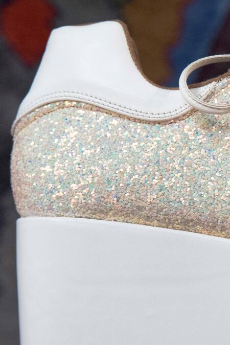 Shop_Tiesta_Silver Glitter, Sequins Begum Embellished Sneaker Wedges _Online_at_Aza_Fashions