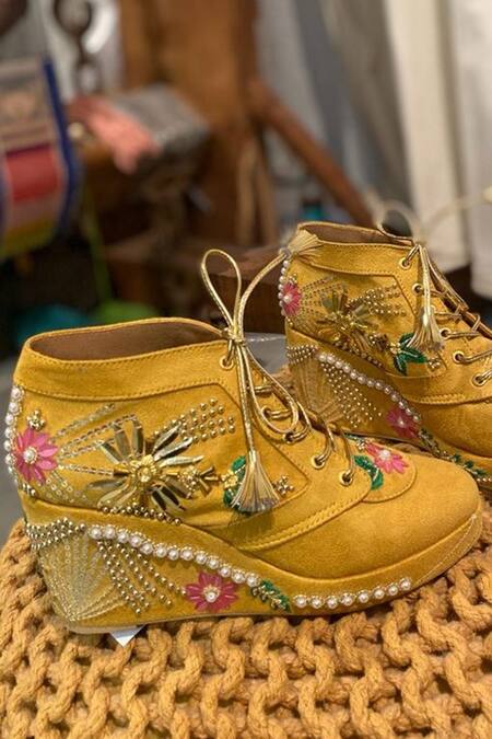 Yellow deals wedge sneakers