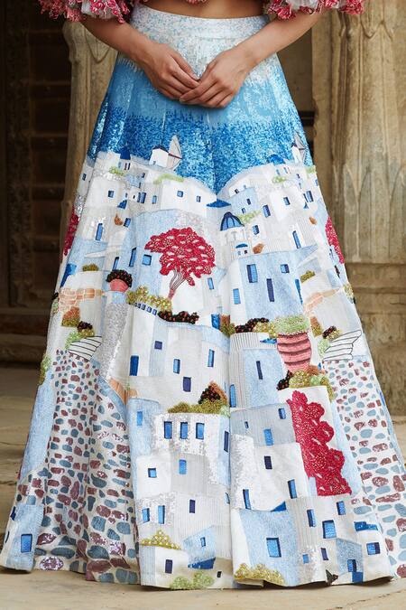 Buy Rahul Mishra Multi Color Lehenga Silk Organza Lining Viscose Blouse Ruffle Crop Top With Online at Aza Fashions Buy_Rahul Mishra_Multi Color Lehenga Silk Organza Lining Viscose Blouse Ruffle Crop Top With _Online_at_Aza_Fashions