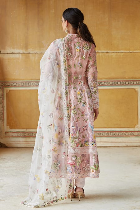 Shop Rahul Mishra Pink And Dupatta Silk Organza Pant Raw Silk Lining Viscose Set at Aza Fashions Shop_Rahul Mishra_Pink And Dupatta Silk Organza Pant Raw Silk Lining Viscose Set _at_Aza_Fashions