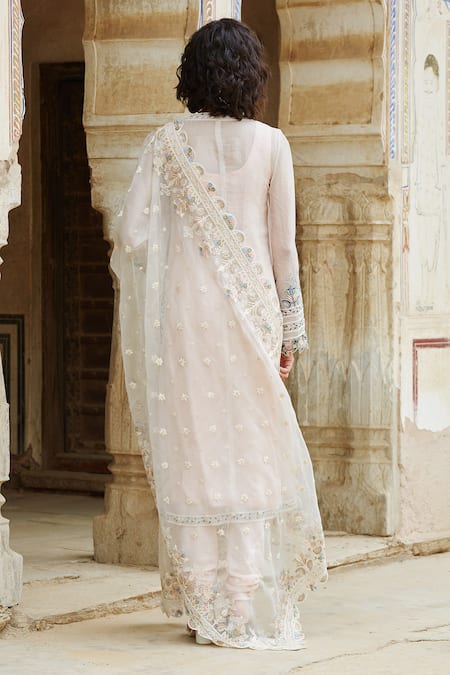 Shop Rahul Mishra White Churidar Cotton Inner Viscose Dupatta And Kurta Silk Organza Set at Aza Fashions Shop_Rahul Mishra_White Churidar Cotton Inner Viscose Dupatta And Kurta Silk Organza Set _at_Aza_Fashions