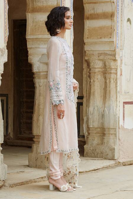 Rahul Mishra White Churidar Cotton Inner Viscose Dupatta And Kurta Silk Organza Set Online at Aza Fashions Rahul Mishra_White Churidar Cotton Inner Viscose Dupatta And Kurta Silk Organza Set _Online_at_Aza_Fashions