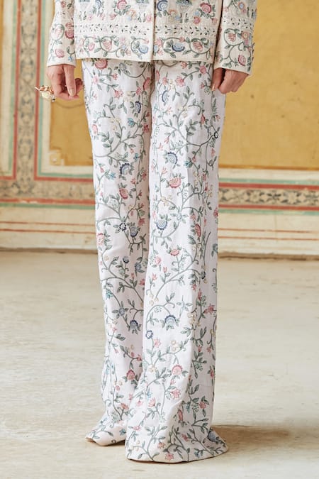 Shop_Rahul Mishra_Multi Color Raw Silk Blazer Lining Viscose Double Breasted Jacket And Pant Set_Online_at_Aza_Fashions