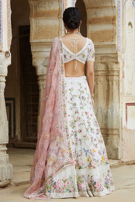 Pearl White Silk Lehenga with Embroidery Work - Urban Womania