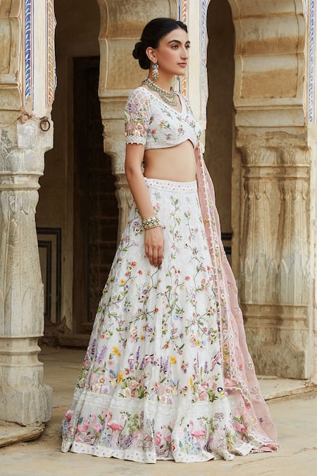 Rahul Mishra_White Lehenga And Dupatta Silk Organza Blouse Viscose Georgette Bridal Set _Online_at_Aza_Fashions