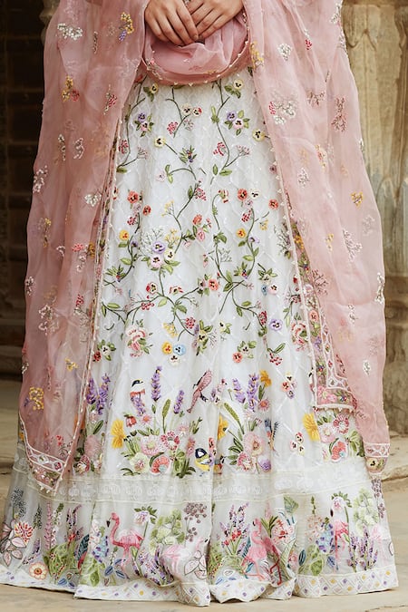 Buy_Rahul Mishra_White Lehenga And Dupatta Silk Organza Blouse Viscose Georgette Bridal Set _Online_at_Aza_Fashions