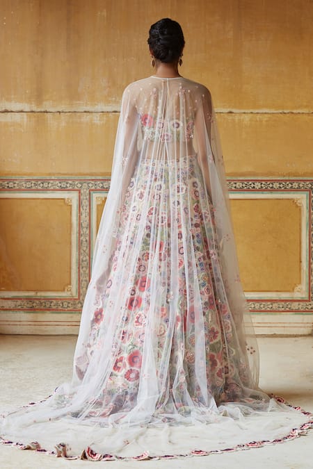Shop Rahul Mishra White Lehenga Silk Organza And Cape Tulle Lining And Set at Aza Fashions Shop_Rahul Mishra_White Lehenga Silk Organza And Cape Tulle Lining And Set _at_Aza_Fashions