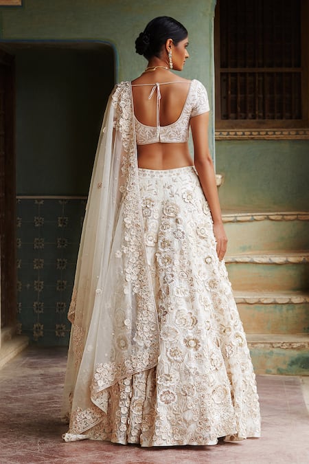 Shop Rahul Mishra White Lehenga And Dupatta Silk Organza Blouse Raw Silk Lining Bridal Set at Aza Fashions Shop_Rahul Mishra_White Lehenga And Dupatta Silk Organza Blouse Raw Silk Lining Bridal Set _at_Aza_Fashions