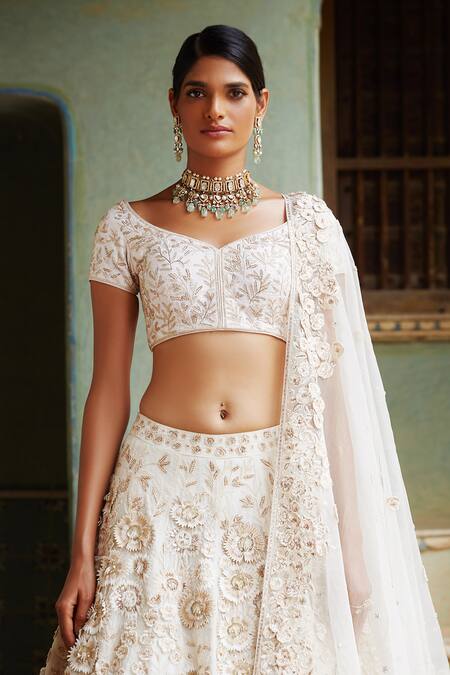 Shop Rahul Mishra White Lehenga And Dupatta Silk Organza Blouse Raw Silk Lining Bridal Set Online at Aza Fashions Shop_Rahul Mishra_White Lehenga And Dupatta Silk Organza Blouse Raw Silk Lining Bridal Set _Online_at_Aza_Fashions