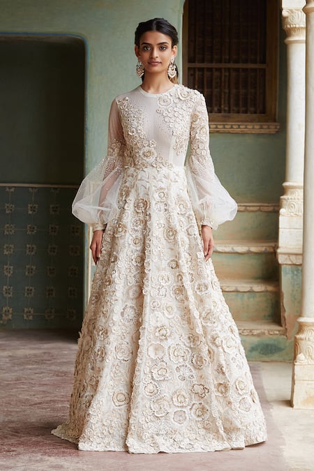 Megha Bansal Almora Embroidered Panelled Gown With Cape | Blue, Zardozi, Silk  Organza, Gown, Gown | Organza gowns, Embroidered gown, Embellished gown