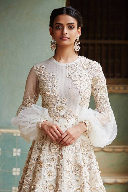 Buy Rahul Mishra White Silk Organza Embroidery Round Gown Online at Aza Fashions Buy_Rahul Mishra_White Silk Organza Embroidery Round Gown _Online_at_Aza_Fashions