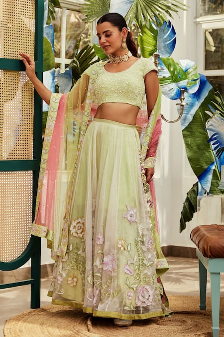 Nikita Vishakha Green Lehenga Organza Embroidered Dori Round Floral Set 