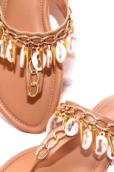 Foot Fuel_Brown Muskaan Charm Embellished Flats _Online_at_Aza_Fashions