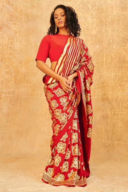 Masaba Foil Print Crepe Saree 