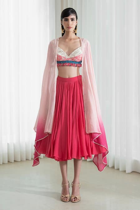 Shop Mandira Wirk - Indian White V Neck Cropped Lehenga Set at Aza Fashions Shop_Mandira Wirk - Indian_White V Neck Cropped Lehenga Set _at_Aza_Fashions