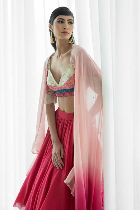 Buy Mandira Wirk - Indian White V Neck Cropped Lehenga Set Online at Aza Fashions Buy_Mandira Wirk - Indian_White V Neck Cropped Lehenga Set _Online_at_Aza_Fashions