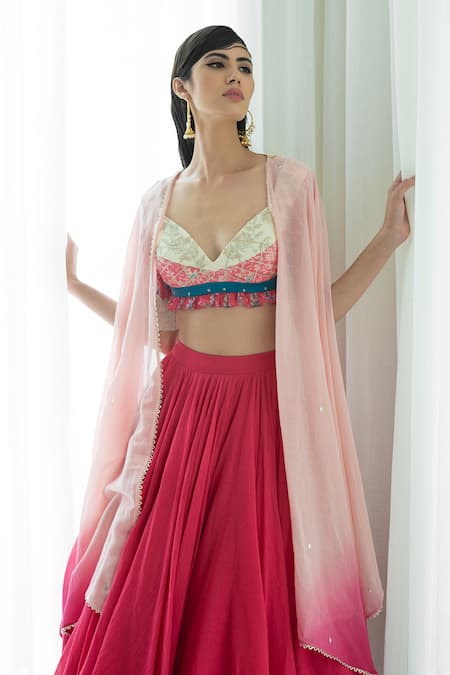 Shop Mandira Wirk - Indian White V Neck Cropped Lehenga Set Online at Aza Fashions Shop_Mandira Wirk - Indian_White V Neck Cropped Lehenga Set _Online_at_Aza_Fashions