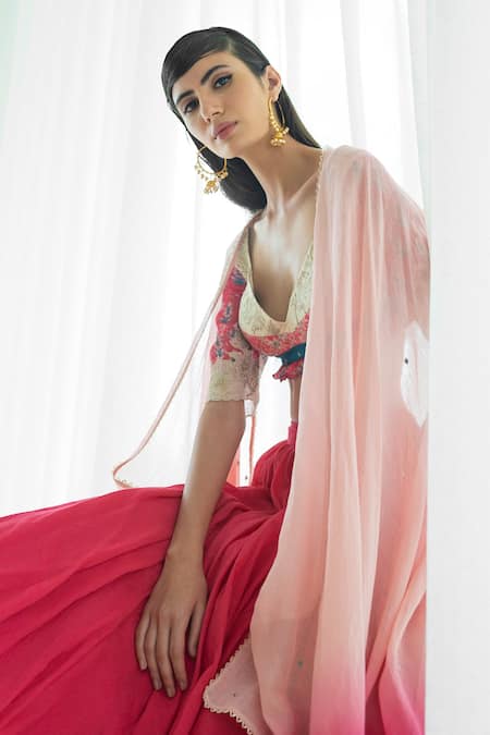 Mandira Wirk - Indian White V Neck Cropped Lehenga Set at Aza Fashions Mandira Wirk - Indian_White V Neck Cropped Lehenga Set _at_Aza_Fashions