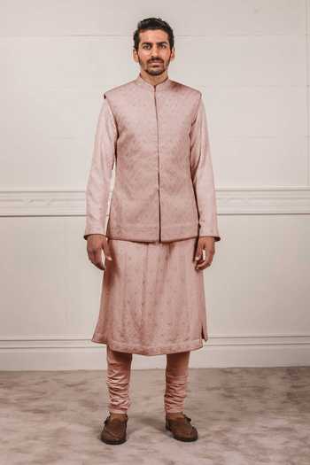 Pink Georgette Chikankari Nehru Jacket 