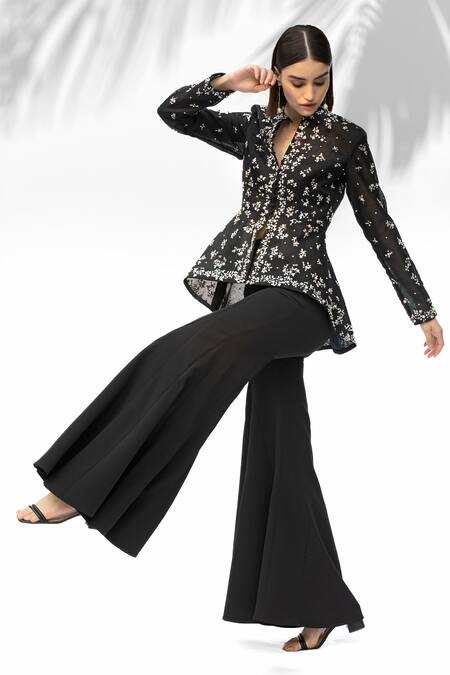 Buy Mandira Wirk - Indian Black Organza, Banana Crepe Round Jacket And Pant Set Online at Aza Fashions Buy_Mandira Wirk - Indian_Black Organza, Banana Crepe Round Jacket And Pant Set _Online_at_Aza_Fashions